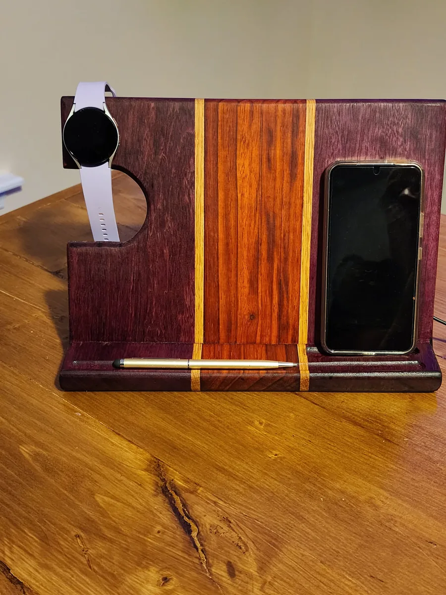 Hardwood charging stand made by Honor & Oak